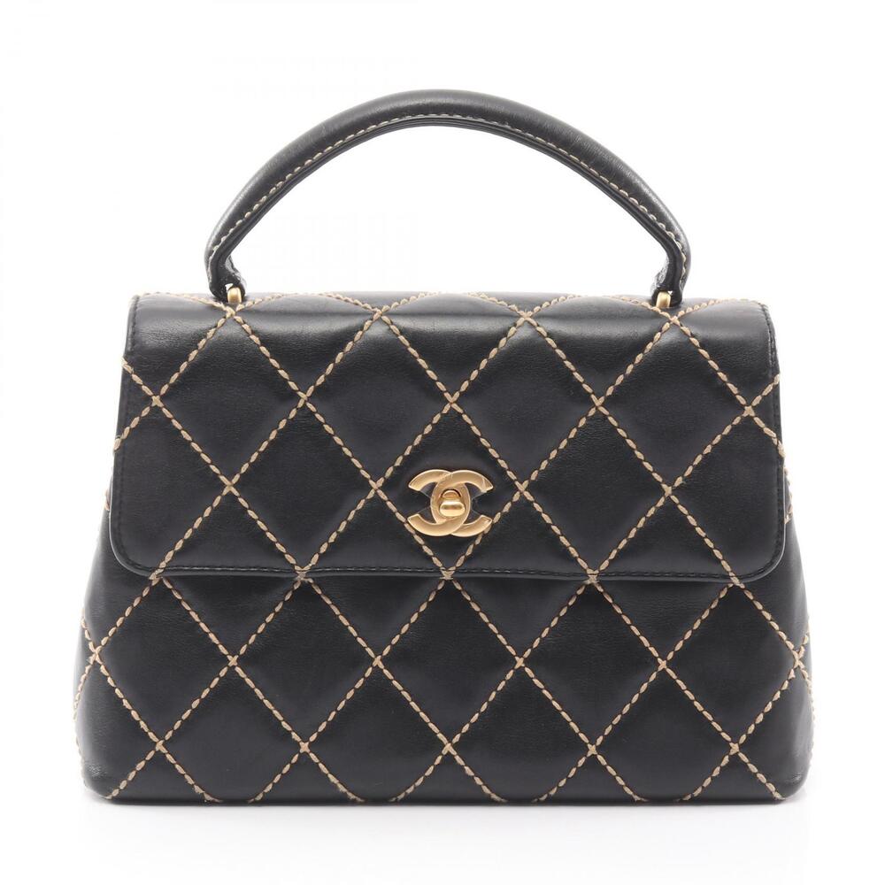Chanel Wild Stitch Top Handle Handbag Leather Black